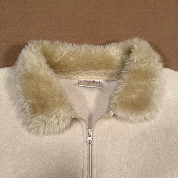 Vintage Faux Fur Trim Zip Fleece Jacket Women’s Cream Nick & Sarah 90s/2000s - Picture 5 of 6